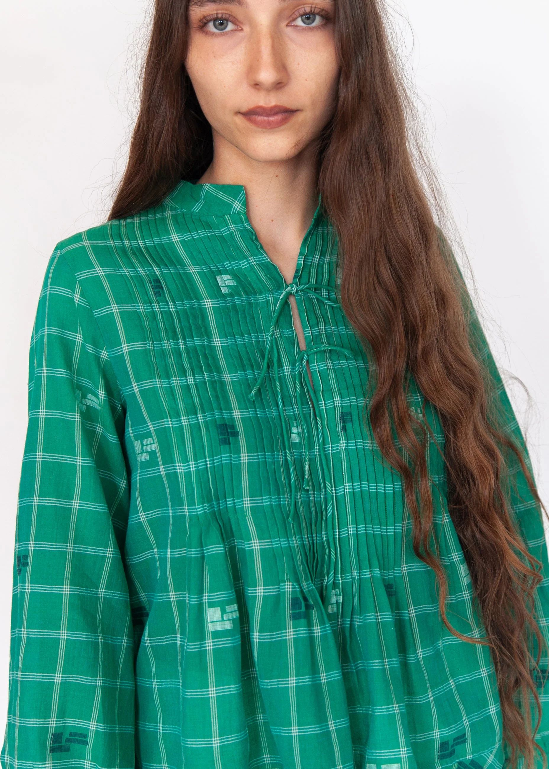 Alma Check Jamdani Top - Mint - Image 7
