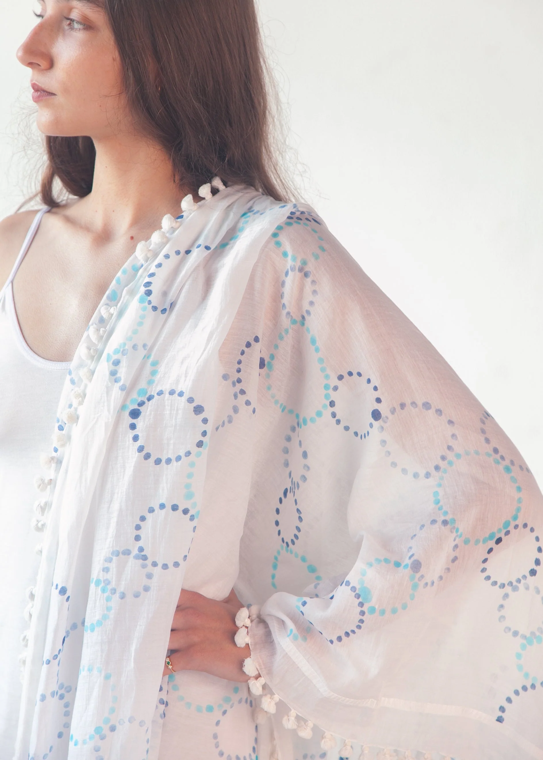 Dupatta Meha Hand Painted - Blue Dots - Image 5