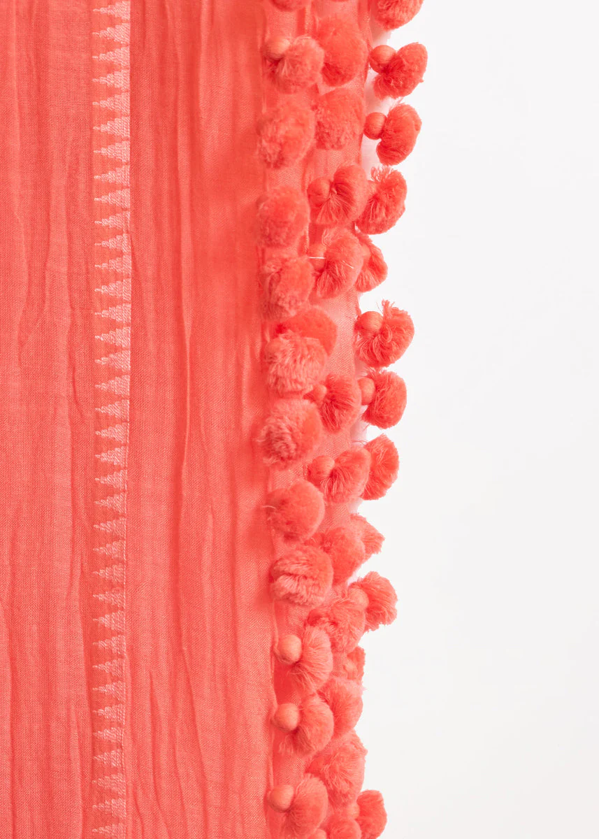 Dupatta Plain Shawl, Coral - Image 4