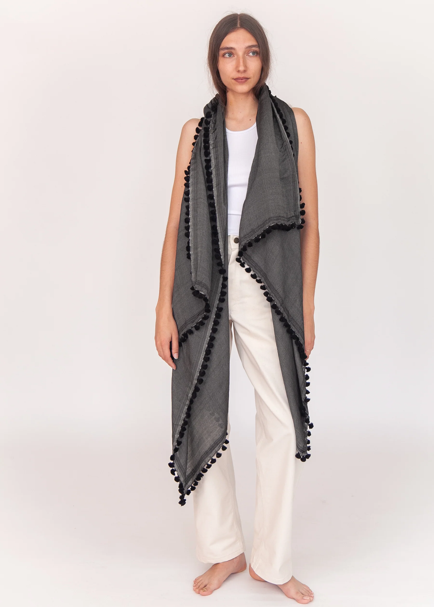 Dupatta Saaf Shiny Pin Stripes - Black