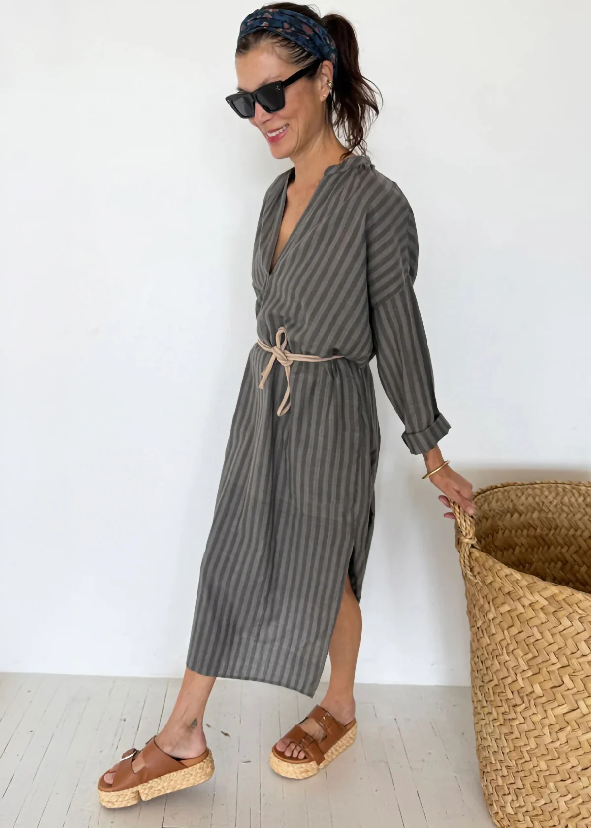Long Caftan - Grey Stripe By Two - Image 2