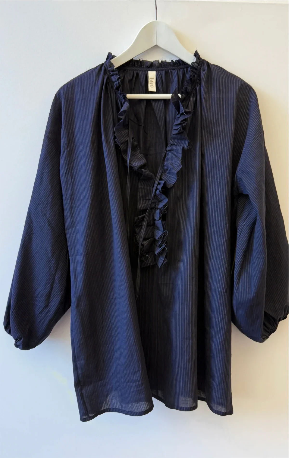 Ruffle Shirt - Navy Pinstripe by Two - Image 2