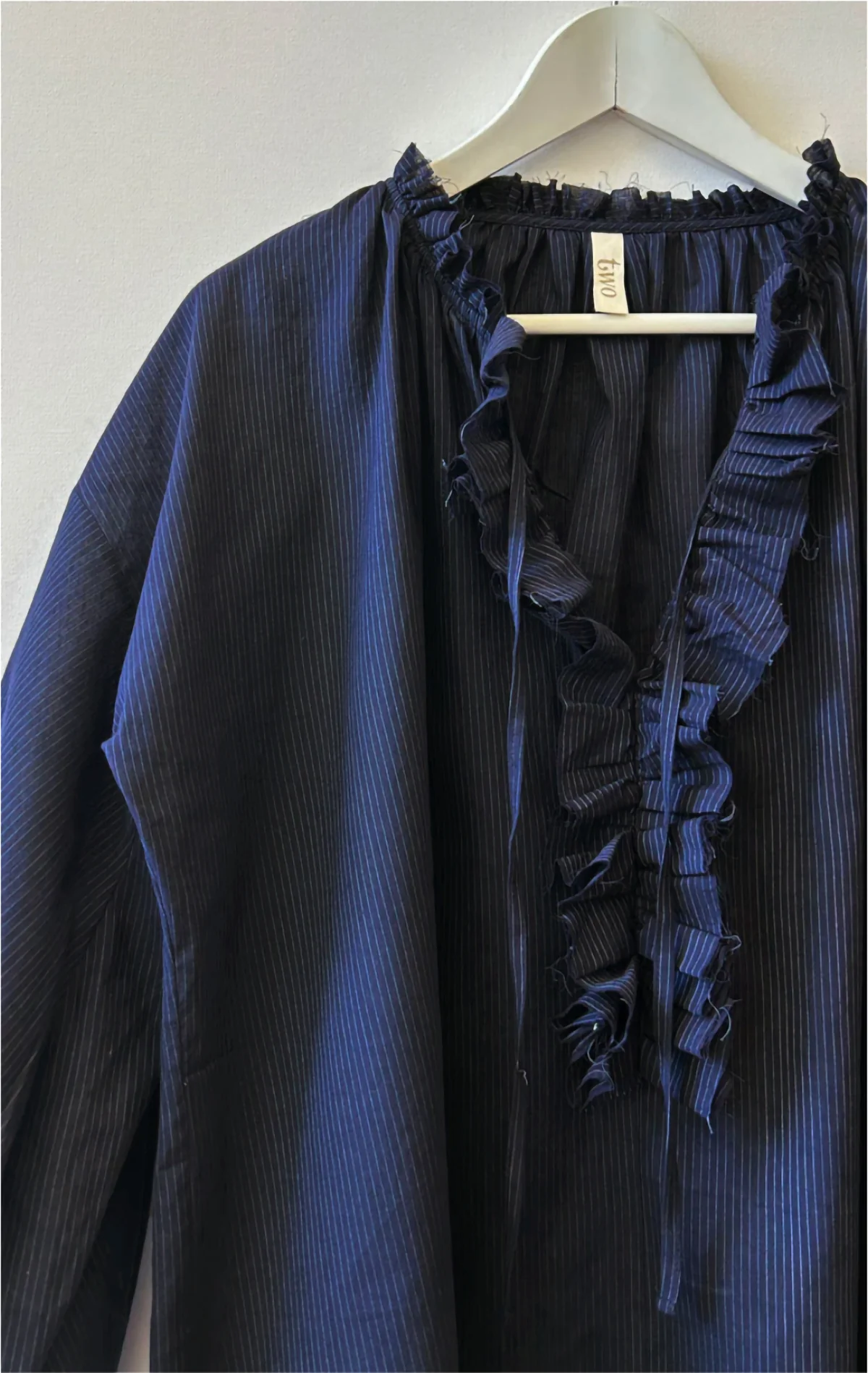 Ruffle Shirt - Navy Pinstripe by Two - Image 4