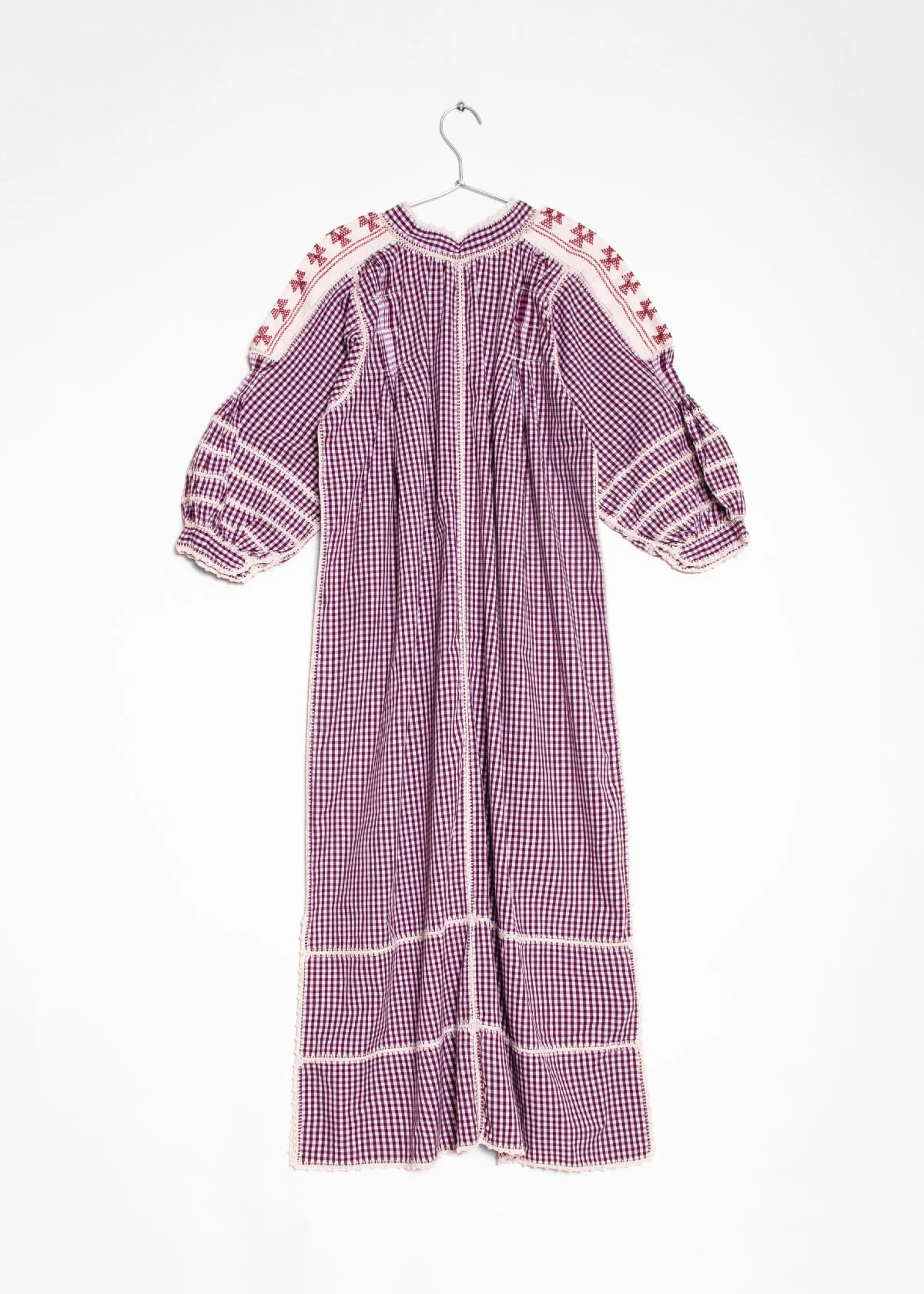 Sirena Dress Long Sleeves Gingham - Burgundy - Image 2